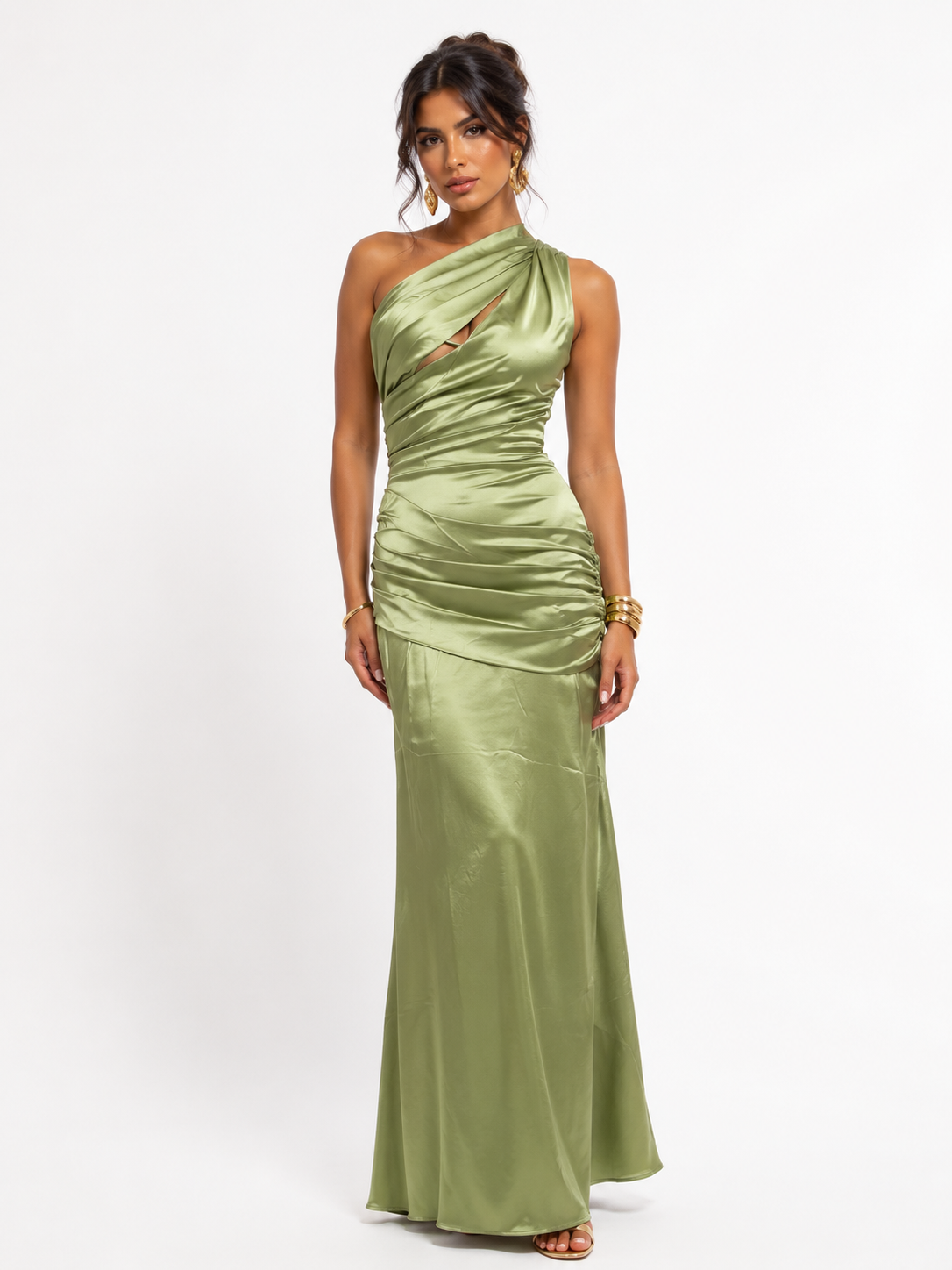 Bled - Vestido Longo em Cetim Verde Oliva
