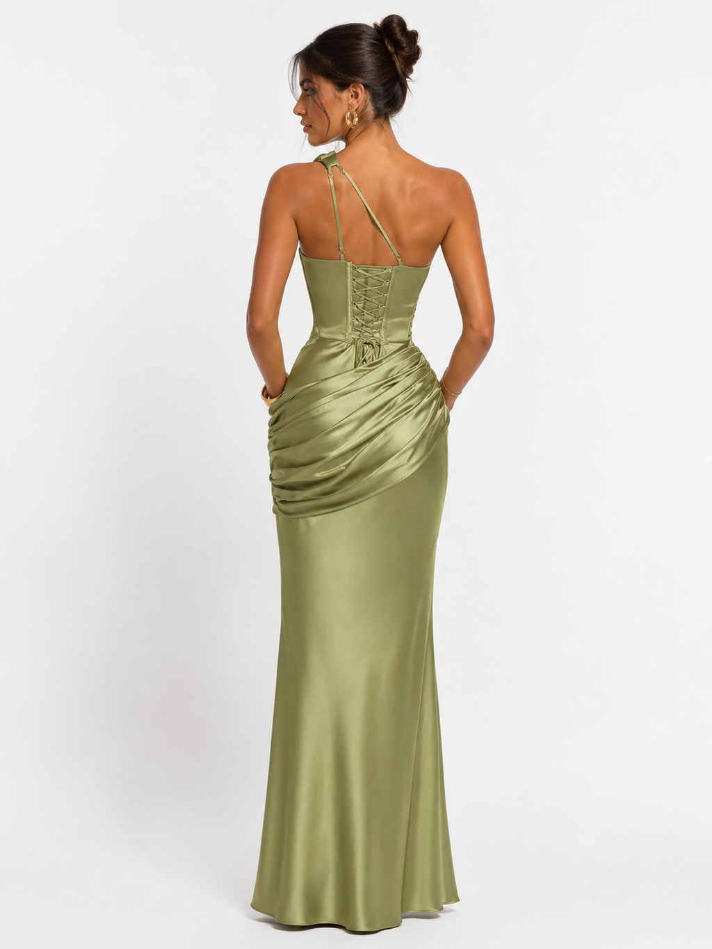 Bled - Vestido Longo em Cetim Verde Oliva