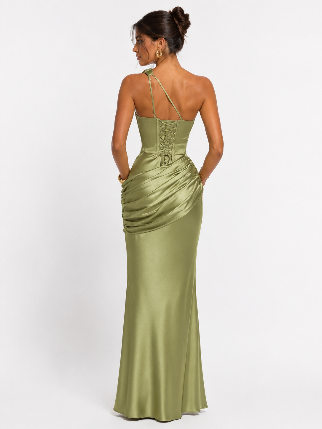 Bled - Vestido Longo em Cetim Verde Oliva